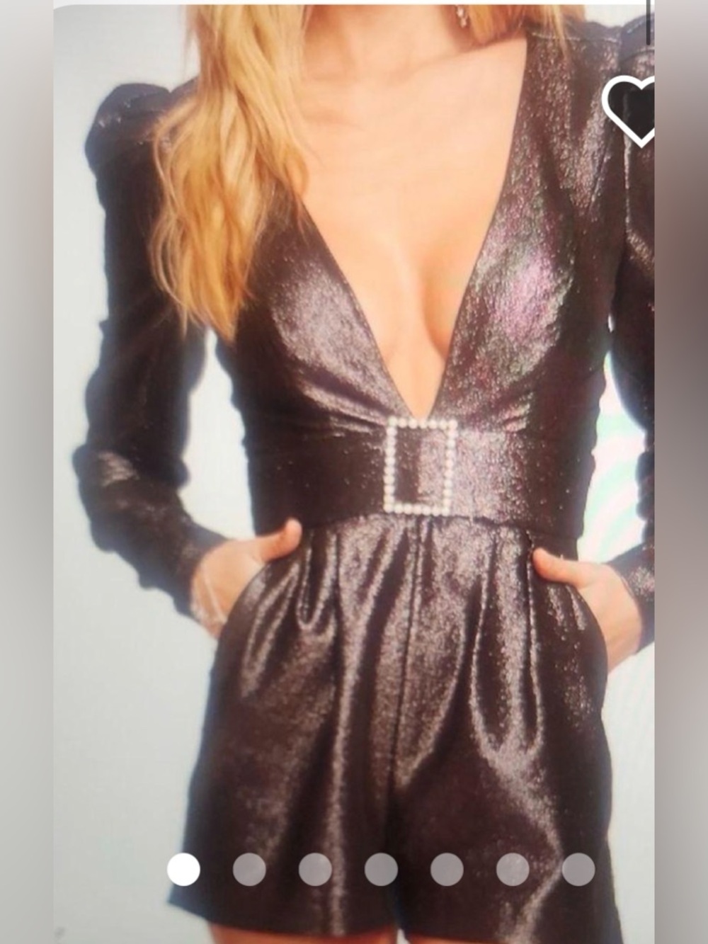 Ramy Brook Metallic Black Deep-V Romper with Buckle